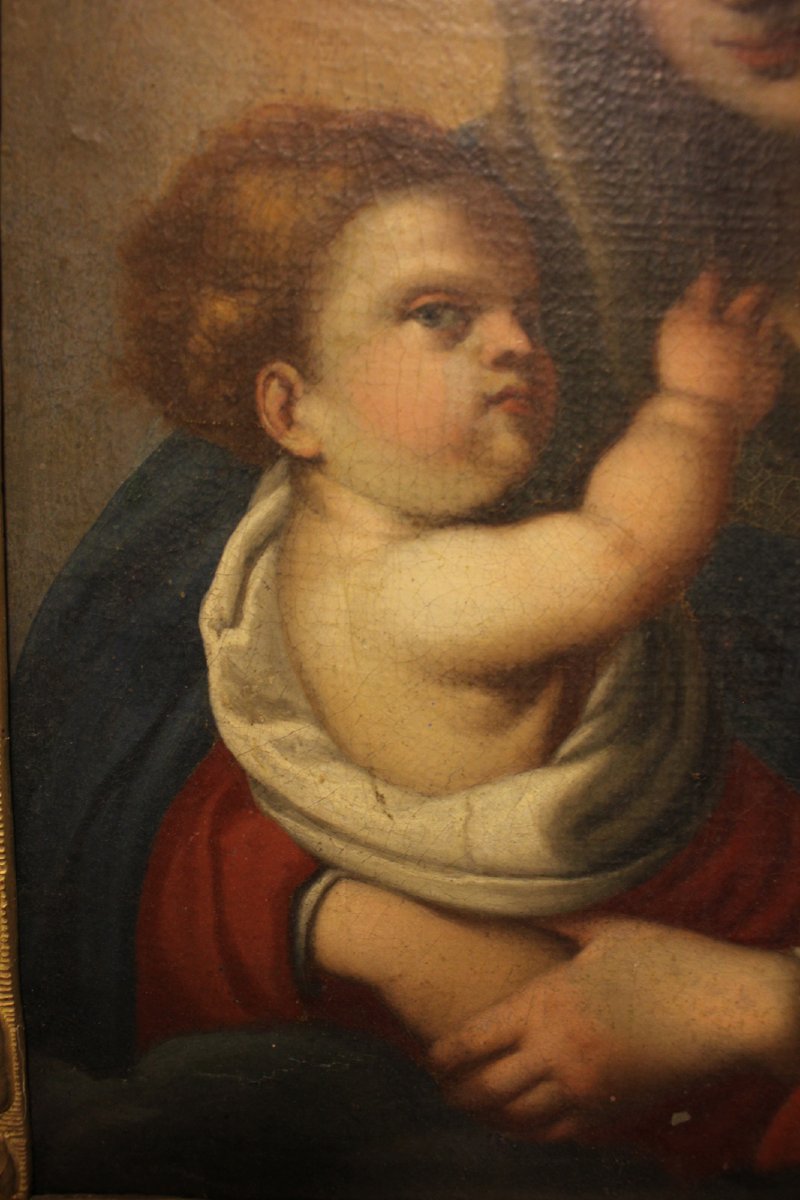 Olio su tela raffigurante Madonna con Bambino - XVIII secolo-photo-3