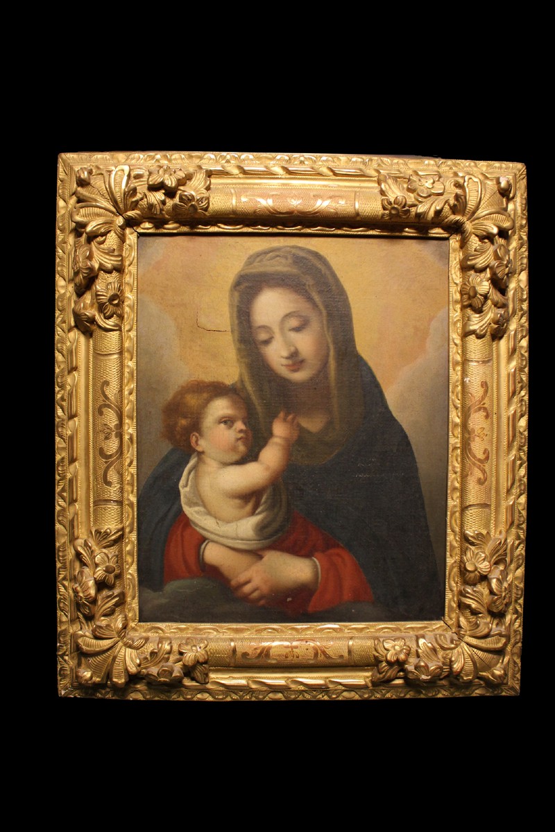 Olio su tela raffigurante Madonna con Bambino - XVIII secolo