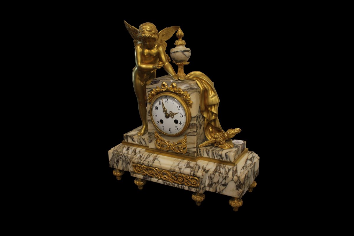 Orologio da Camino in Marmo e Bronzo Dorato – Epoca XIX Secolo-photo-2