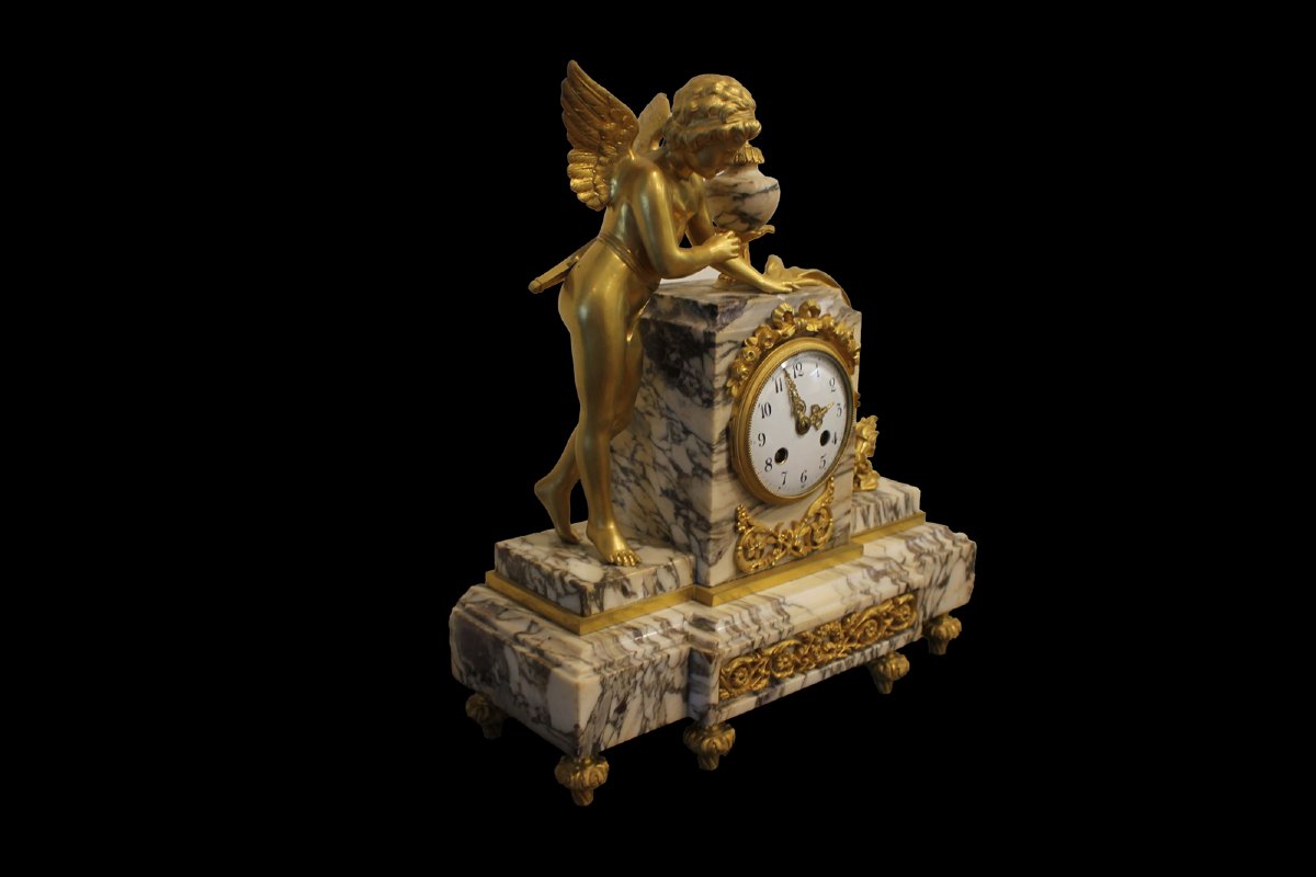 Orologio da Camino in Marmo e Bronzo Dorato – Epoca XIX Secolo-photo-3