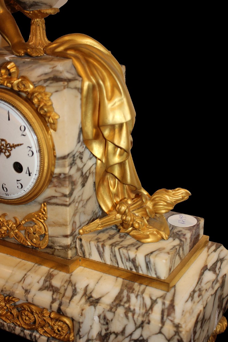 Orologio da Camino in Marmo e Bronzo Dorato – Epoca XIX Secolo-photo-1
