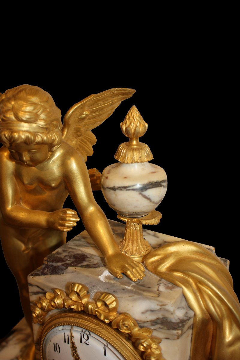 Orologio da Camino in Marmo e Bronzo Dorato – Epoca XIX Secolo-photo-3