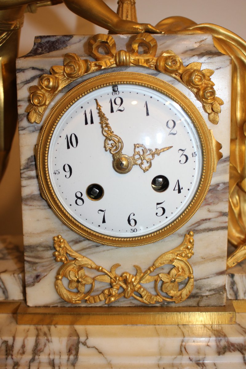 Orologio da Camino in Marmo e Bronzo Dorato – Epoca XIX Secolo-photo-4