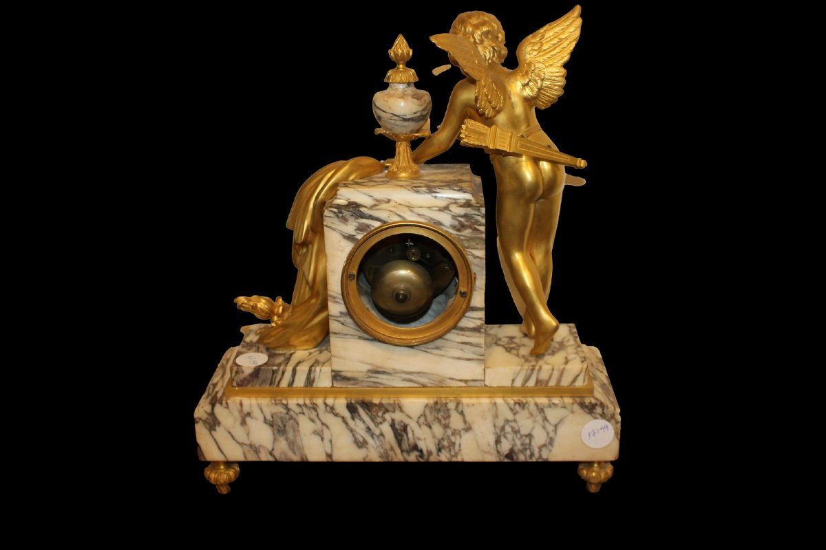 Orologio da Camino in Marmo e Bronzo Dorato – Epoca XIX Secolo-photo-5