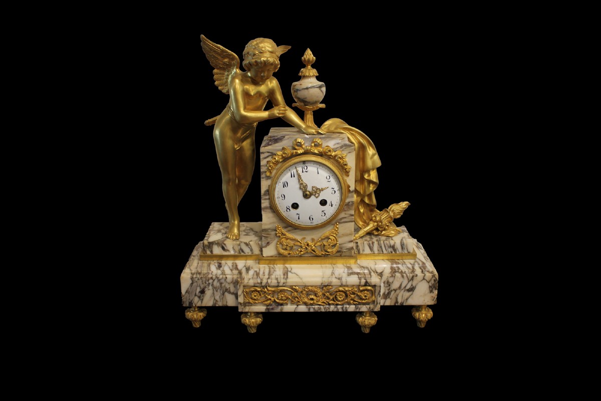 Orologio da Camino in Marmo e Bronzo Dorato – Epoca XIX Secolo