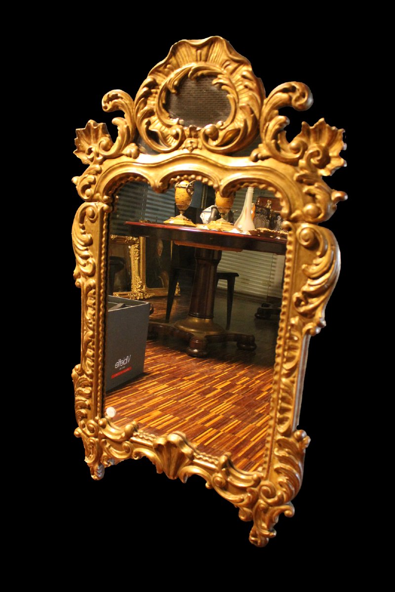 Specchio da parete in legno finemente intagliato e dorato - XIX secolo-photo-2