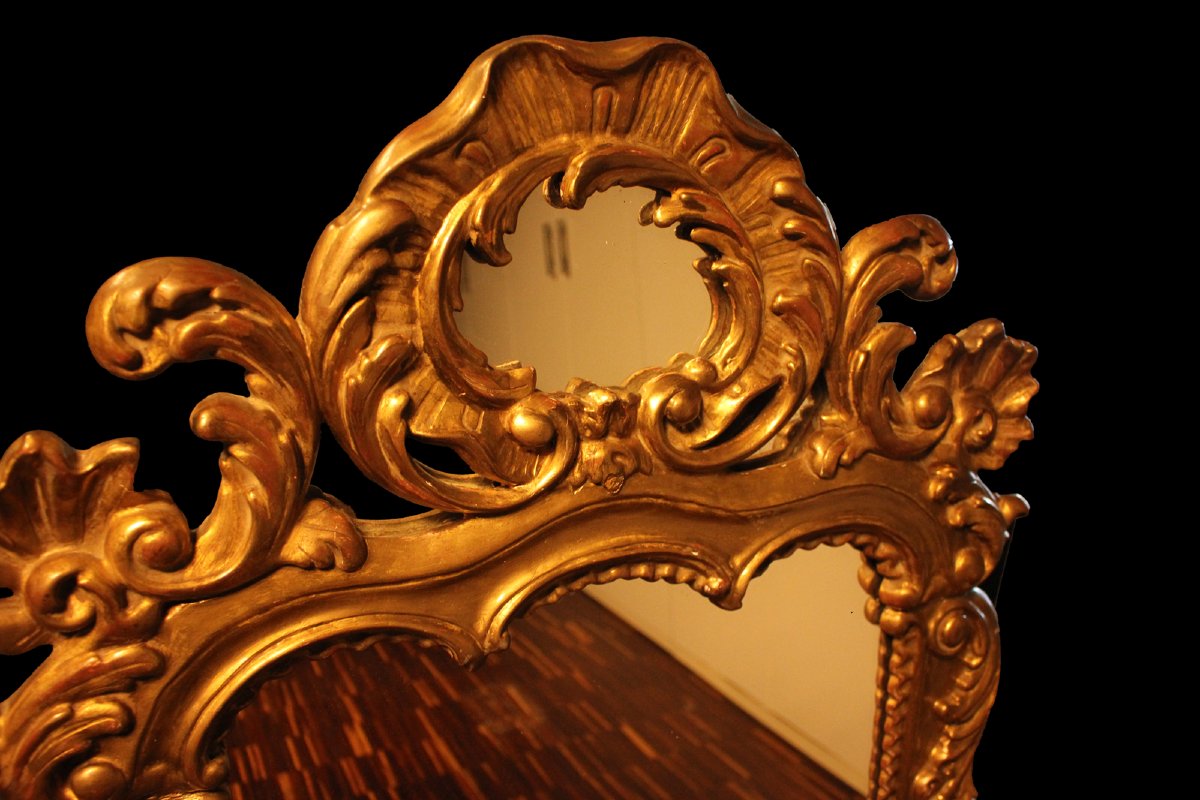 Specchio da parete in legno finemente intagliato e dorato - XIX secolo-photo-3