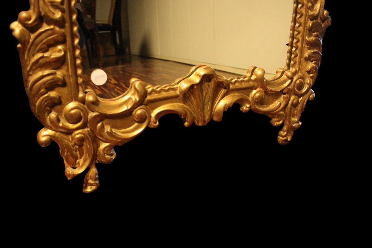 Specchio da parete in legno finemente intagliato e dorato - XIX secolo-photo-1