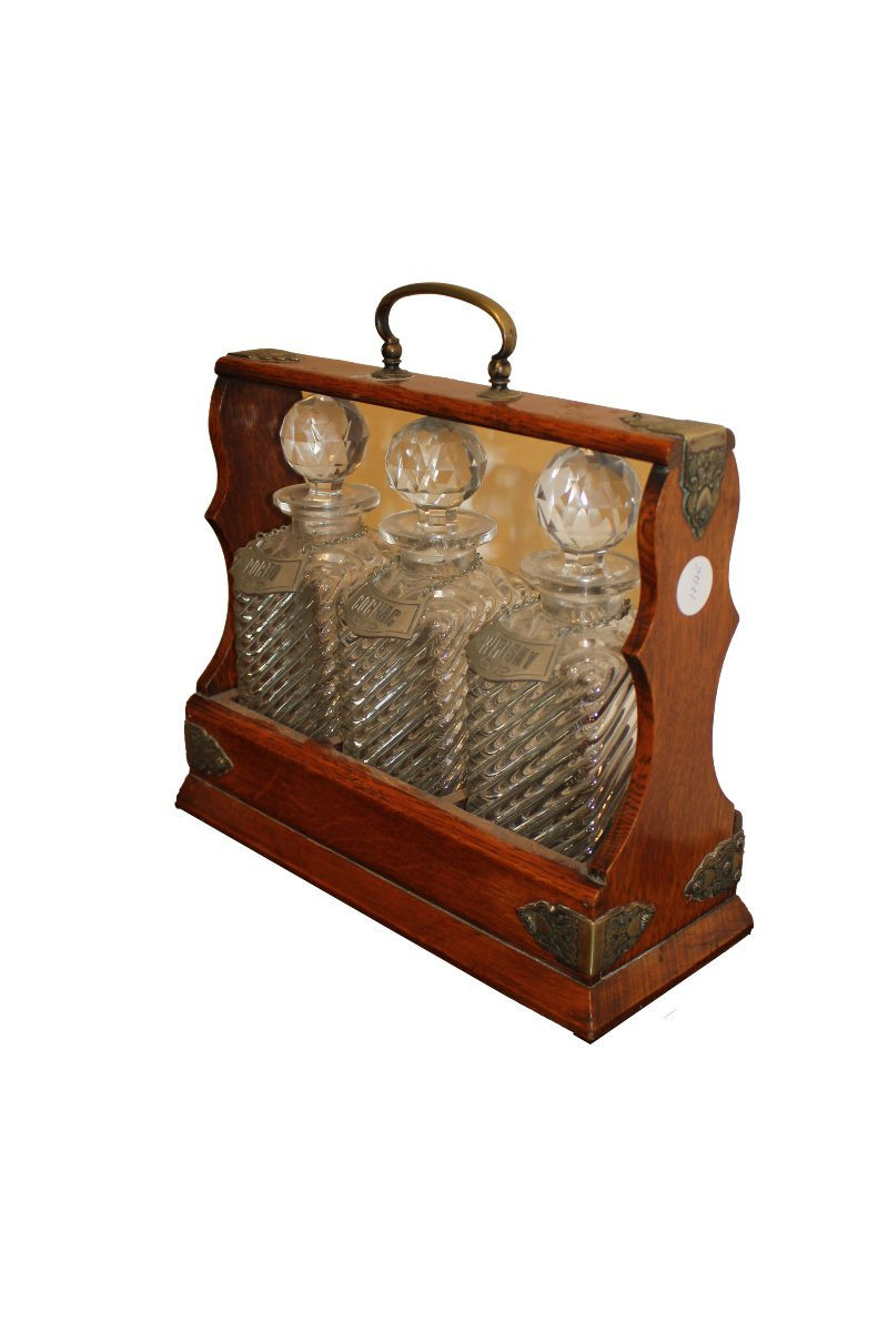 Completo 3 Bottiglie in Cristallo con Scatola in Rovere-photo-2