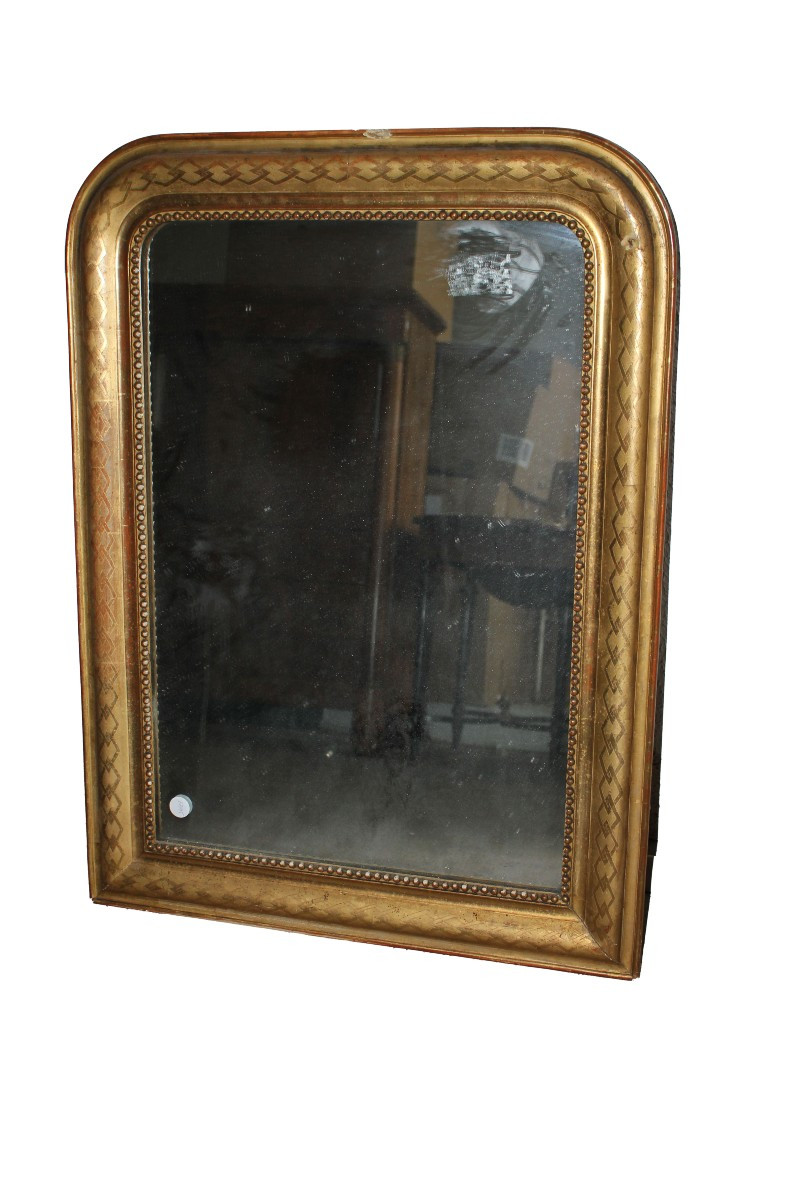 Specchiera dorata francese rettangolare con con angoli superiori