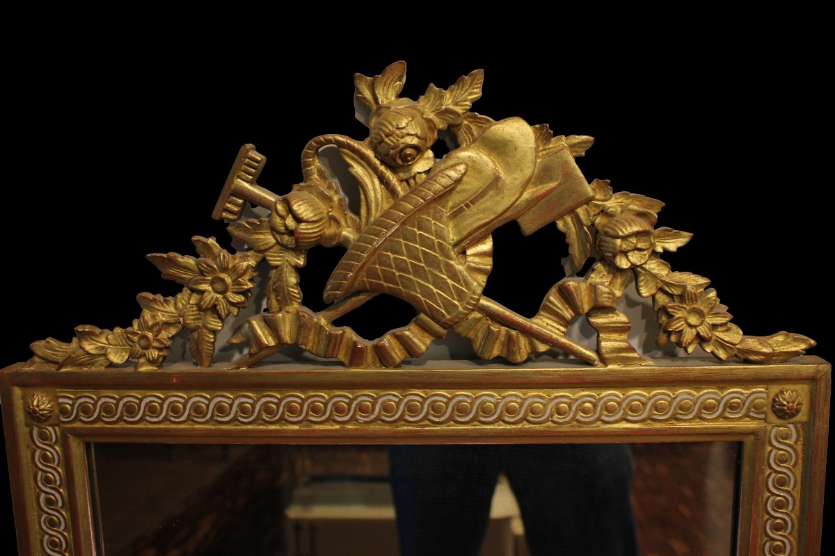 Grande Specchiera rettangolare Francese dorata Foglia Oro del XIX secolo-photo-2