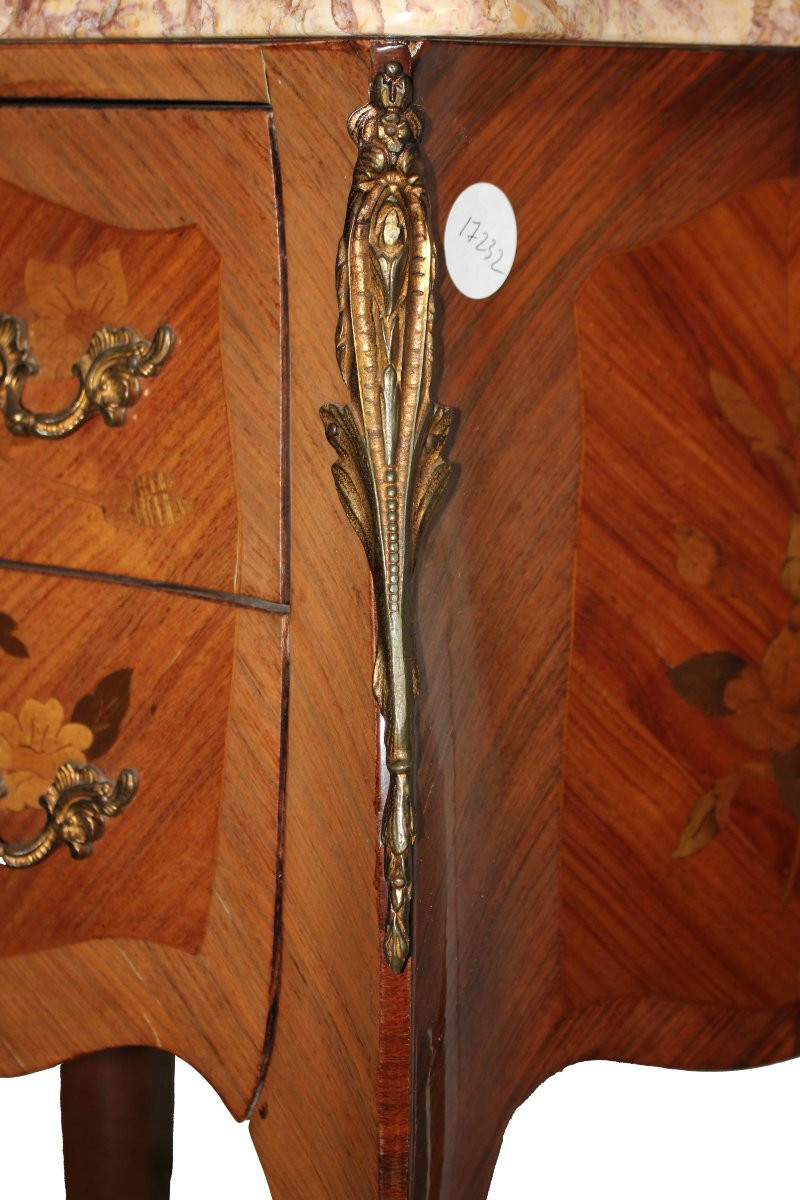 Coppia di Comodini Francesi del XIX secolo Stile Luigi XV con Pianetto in Marmo-photo-3