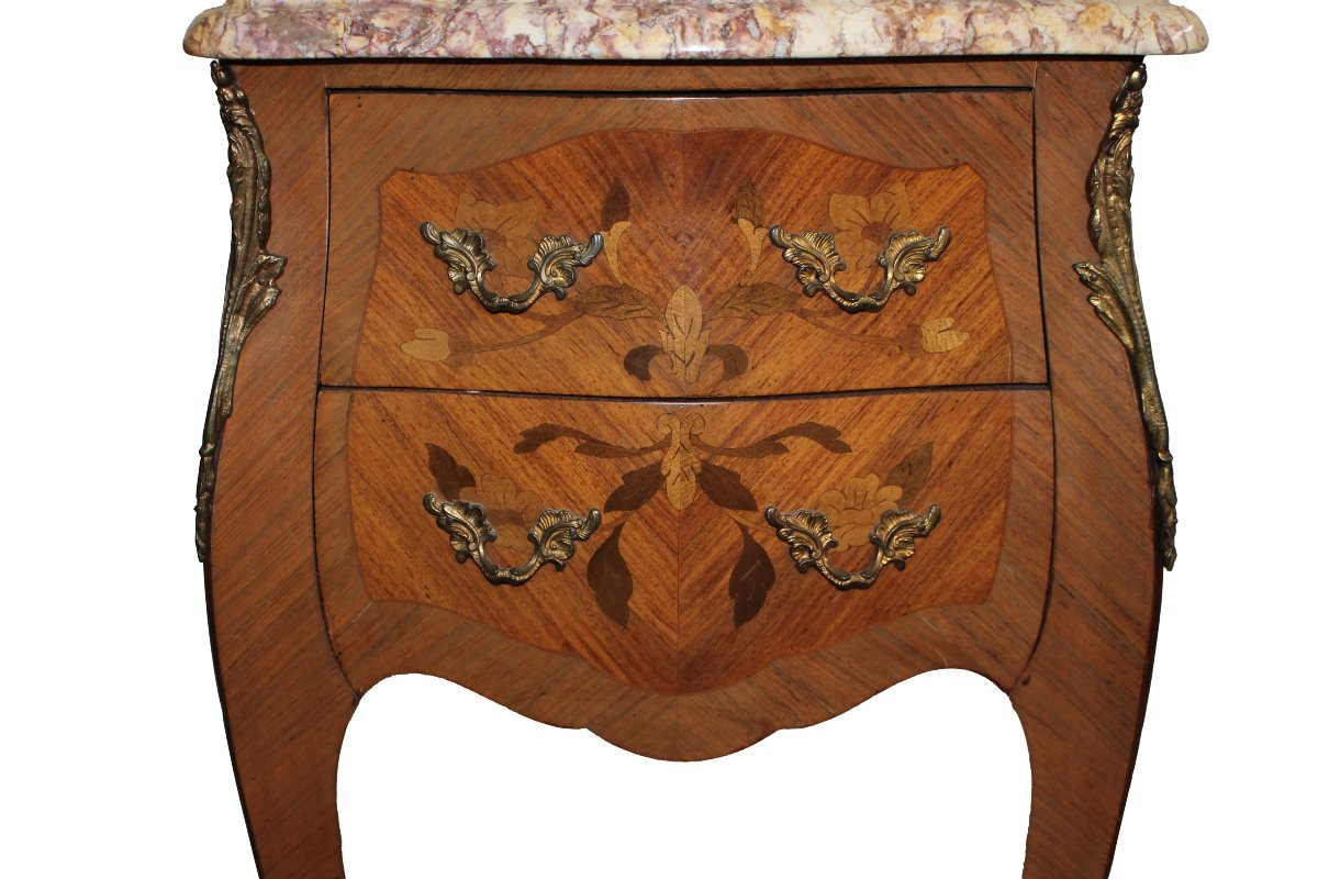 Coppia di Comodini Francesi del XIX secolo Stile Luigi XV con Pianetto in Marmo-photo-1