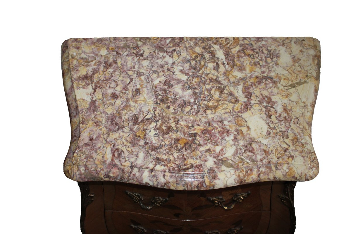 Coppia di Comodini Francesi del XIX secolo Stile Luigi XV con Pianetto in Marmo-photo-2