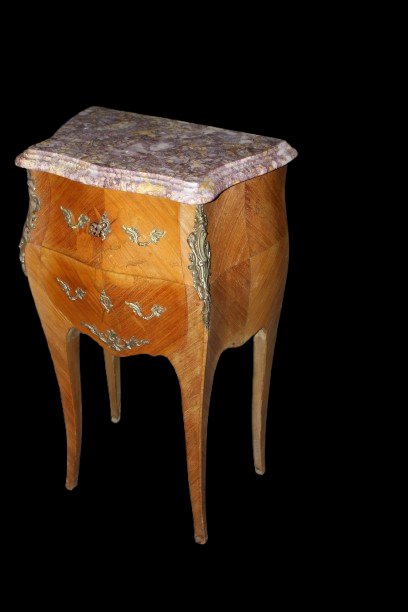 Coppia di Comodini Francesi Stile Luigi XV Intarsiati-photo-2