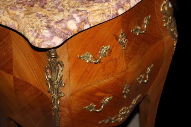 Coppia di Comodini Francesi Stile Luigi XV Intarsiati-photo-4