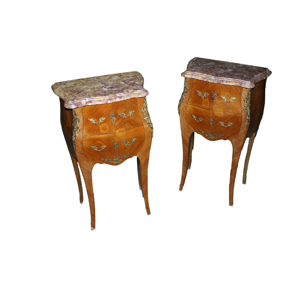 Coppia di Comodini Francesi Stile Luigi XV Intarsiati