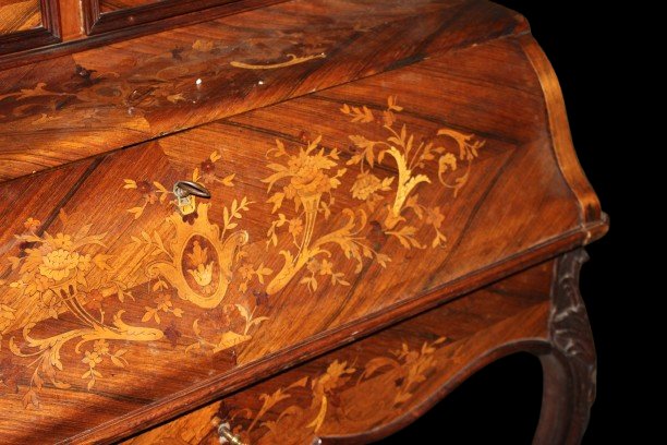 Scrittoio con Ribalta del 1800 Francese Riccamente Intarsiato-photo-2
