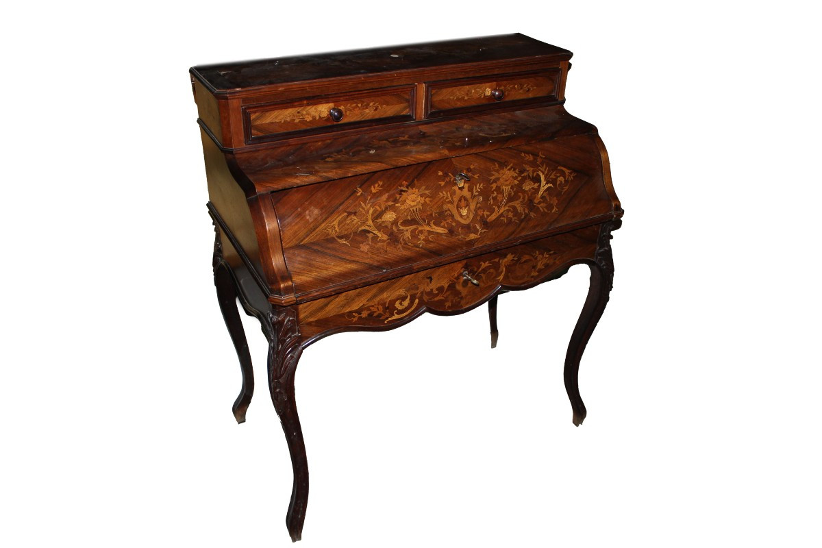 Scrittoio con Ribalta del 1800 Francese Riccamente Intarsiato