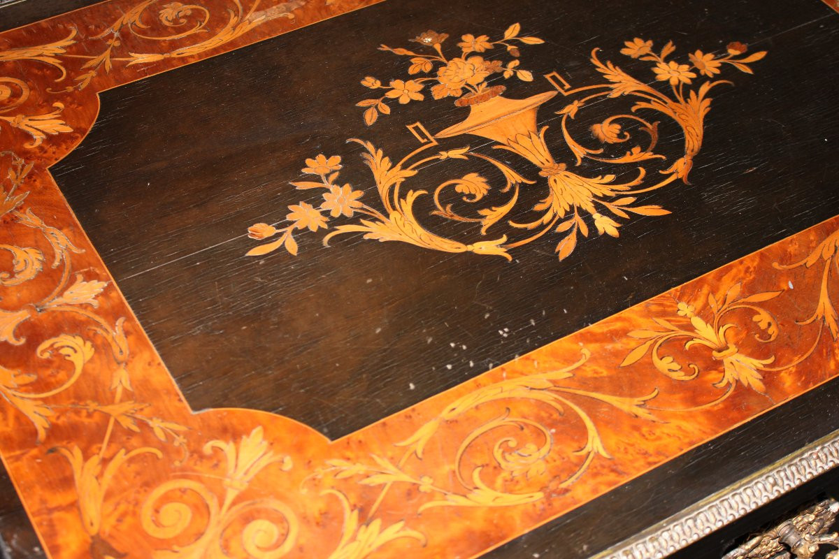 Tavolino Luigi XVI con Alette riccamente intarsiato XIX secolo-photo-2
