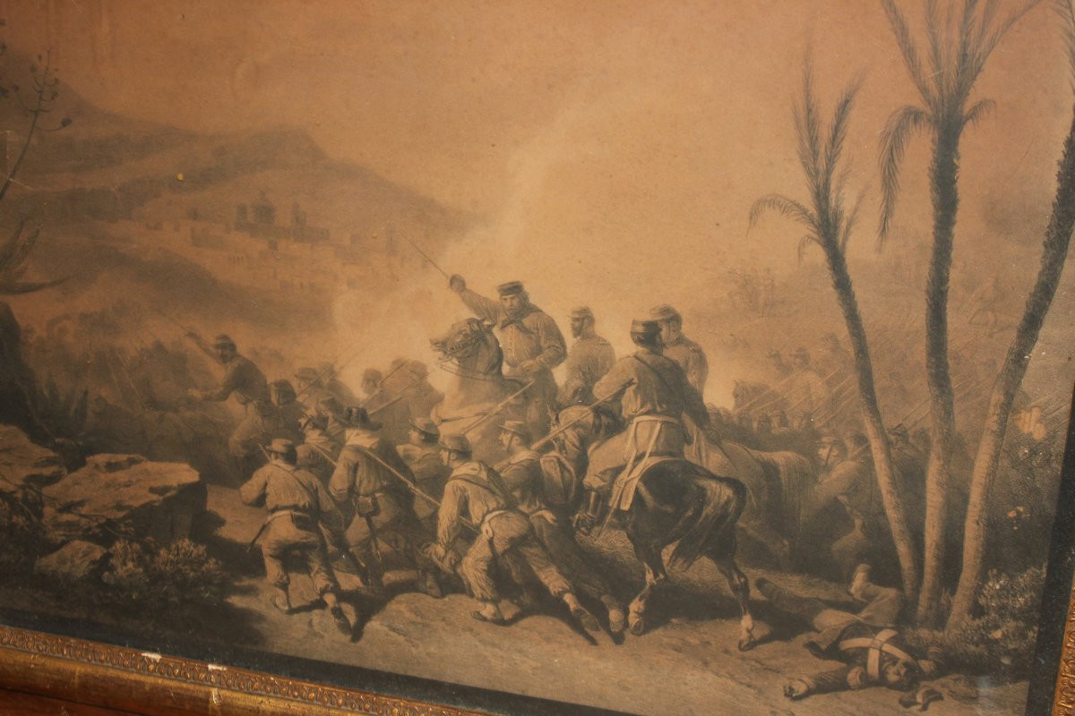 Coppia di incisioni italiane tra fine ’700 e inizio ’800 – Scene di battaglia con cornici dorat-photo-2