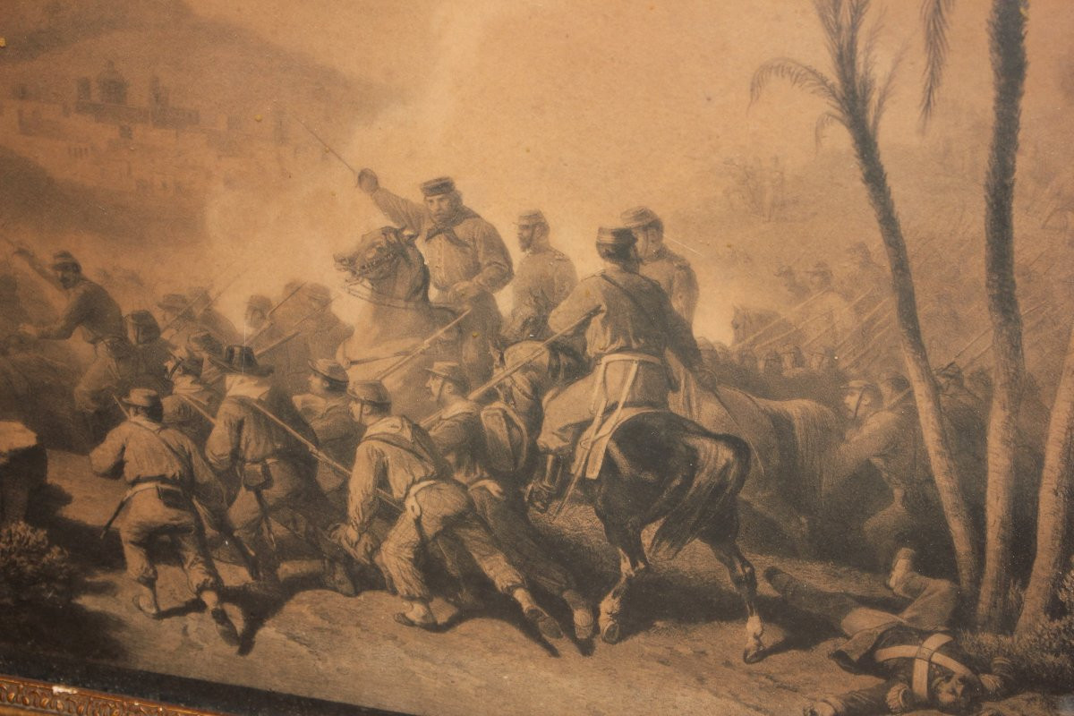 Coppia di incisioni italiane tra fine ’700 e inizio ’800 – Scene di battaglia con cornici dorat-photo-3