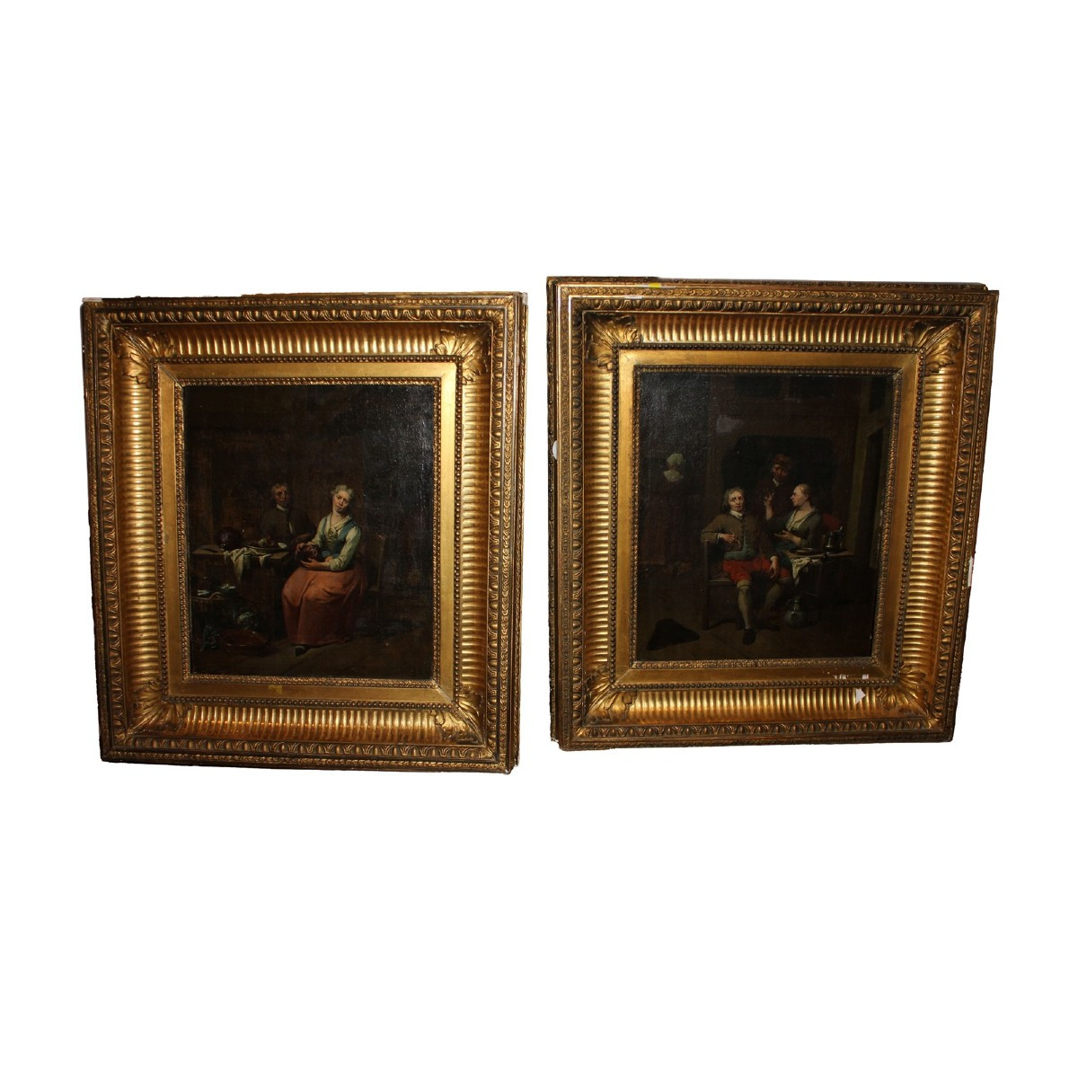 Coppia di oli su tela francesi di fine ’700 – Scene di interni con personaggi