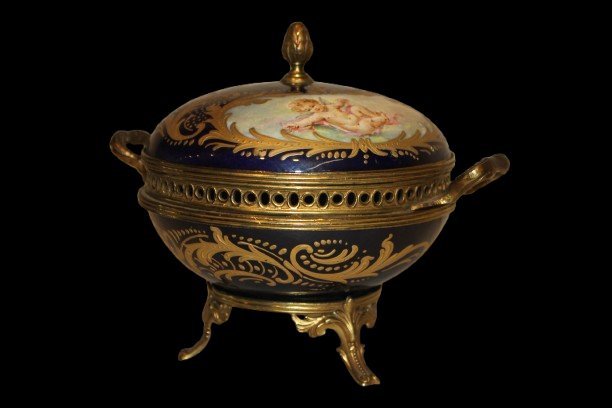 Piccolo Centrotavola Portagioie in Ceramica Francese Sevres-photo-4