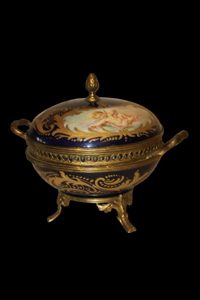 Piccolo Centrotavola Portagioie in Ceramica Francese Sevres-photo-1