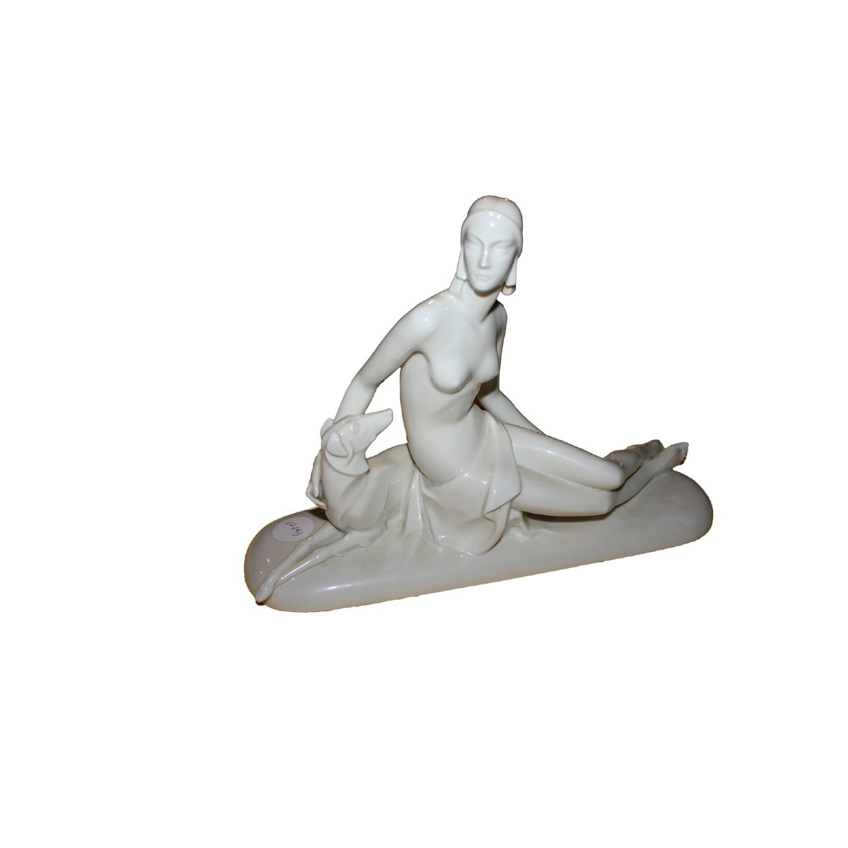 Statuina tedesca Rosenthal in porcellana bianca – Inizio ’900, donna con levriero
