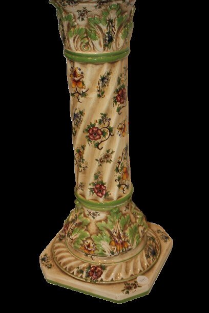 Coppia di colonne in maiolica dipinta smaltata inizio XX secolo-photo-3