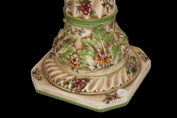 Coppia di colonne in maiolica dipinta smaltata inizio XX secolo-photo-4