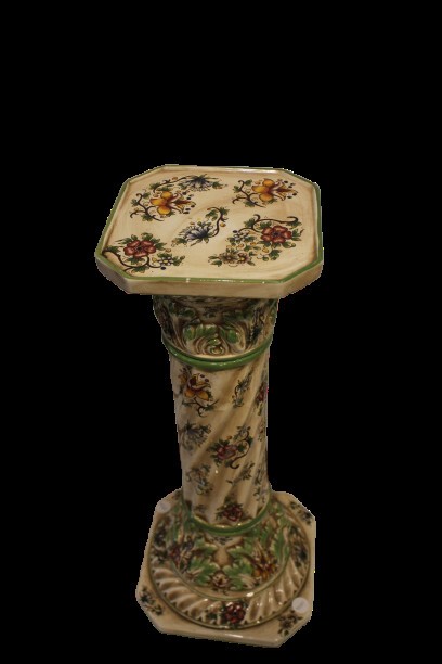 Coppia di colonne in maiolica dipinta smaltata inizio XX secolo-photo-1