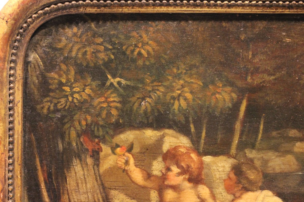 Coppia di oli su tavoletta raffiguranti putti con animali – Inizio 1700-photo-4