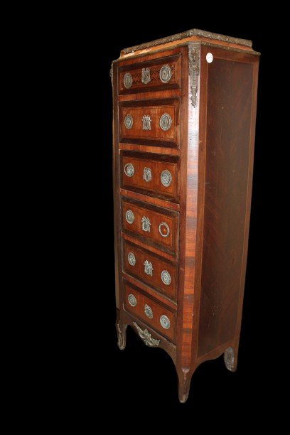 Piccolo Settimino a 6 Cassetti stile Transizione in Legno di Bois de Violette-photo-1