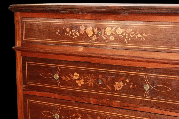 Settimino Francese di fine 1800 Riccamente Intarsiato Carlo X-photo-2