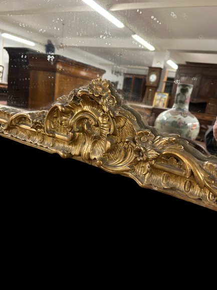 Specchiera Francese Stile Luigi XV Dorata con Ricca Cimasa-photo-3