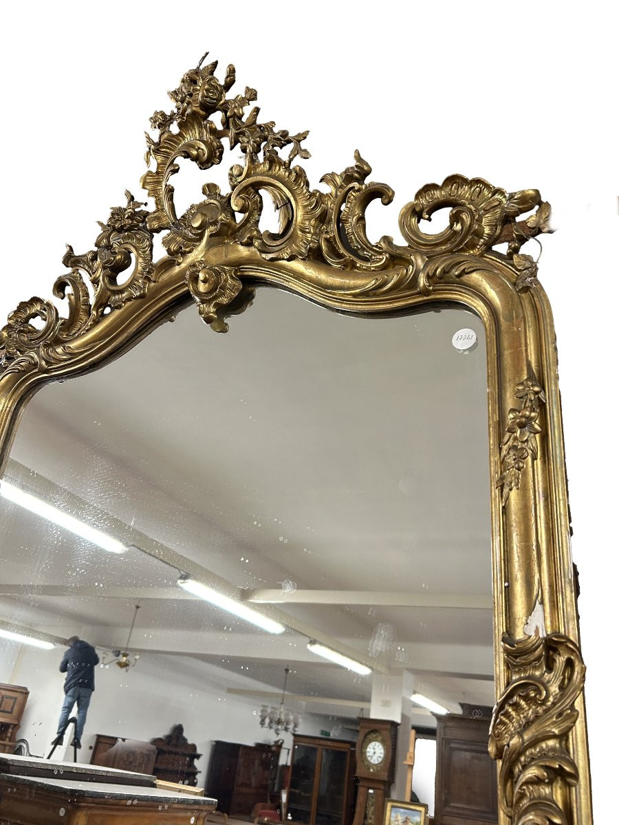 Specchiera Francese Stile Luigi XV Dorata con Ricca Cimasa-photo-4