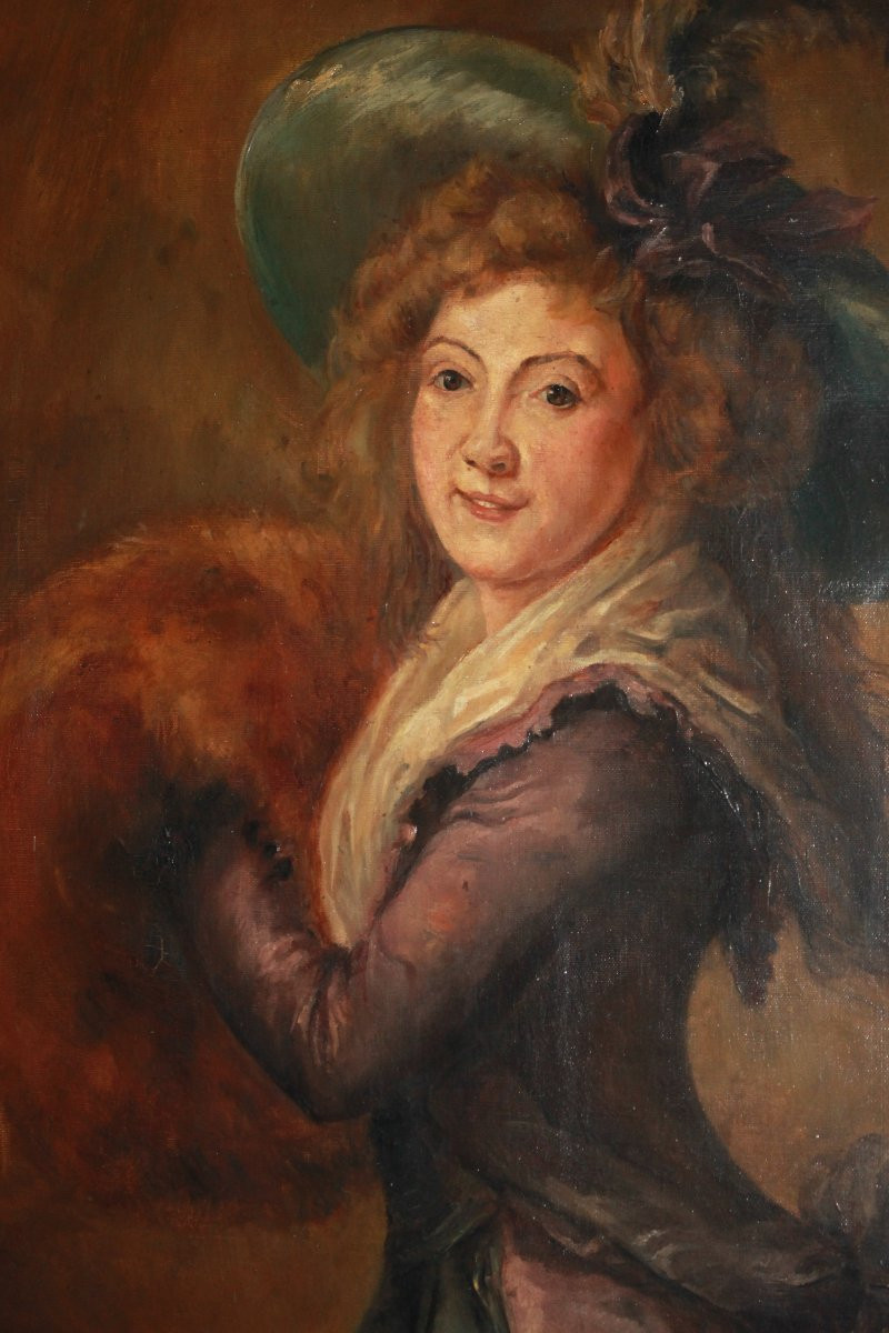 Olio su Tela raffigurante Giovane Dama con Cappello Firmato 1908-photo-2