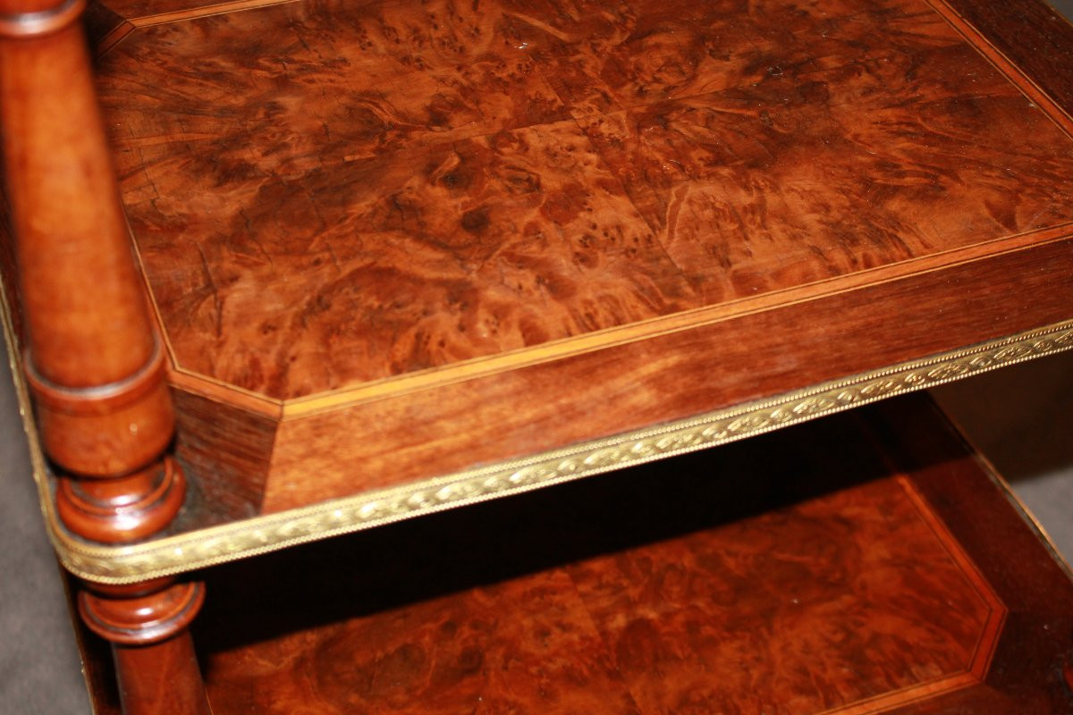 Tavolino Etagere a 3 piani stile Napoleone III in vari legni XIX secolo-photo-4