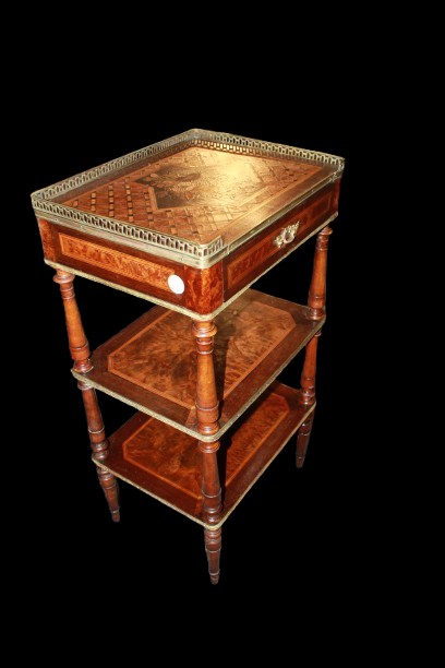 Tavolino Etagere a 3 piani stile Napoleone III in vari legni XIX secolo-photo-1