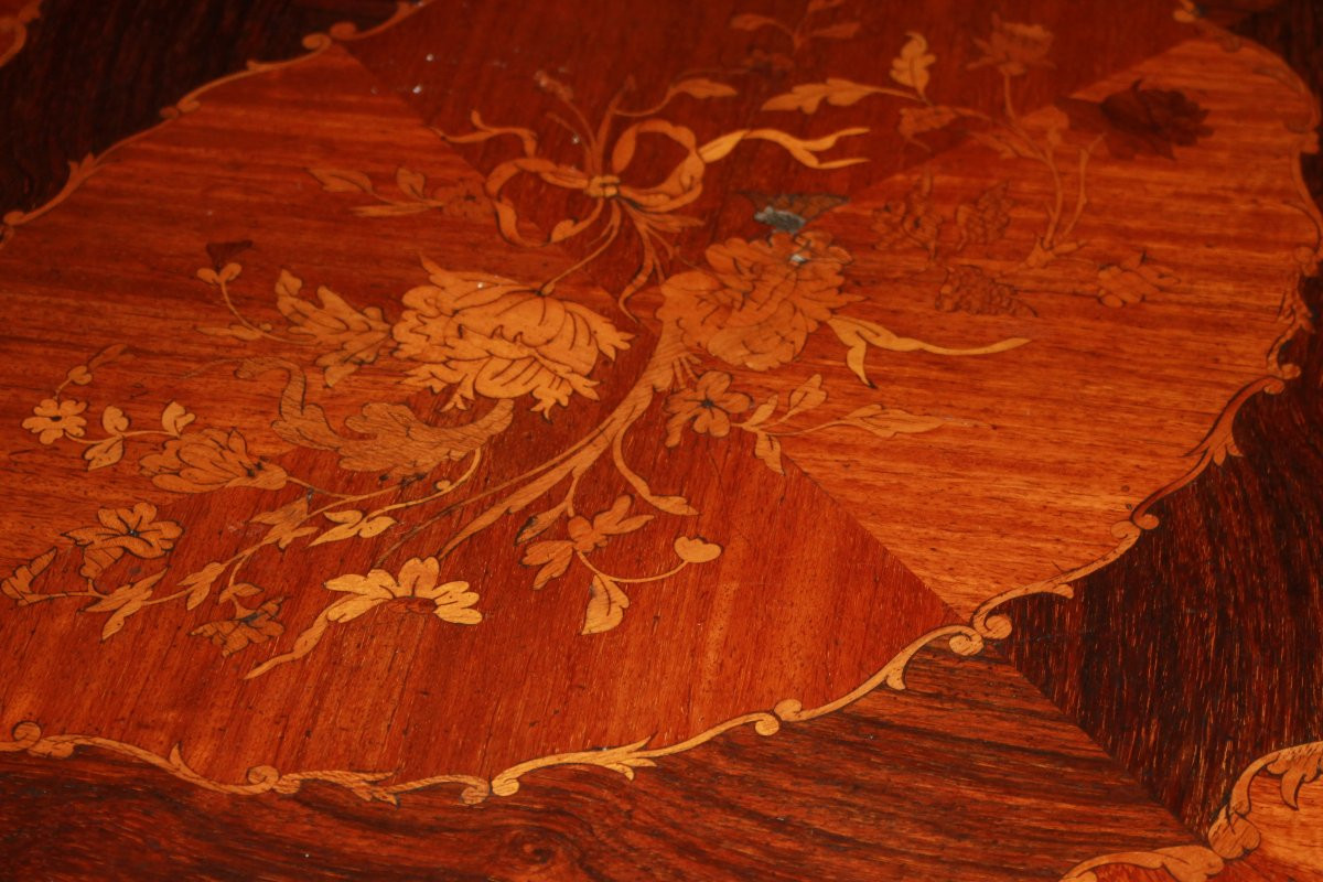 Tavolo Scrittoio Francese Stile Luigi XV Intarsiato XIX secolo-photo-2