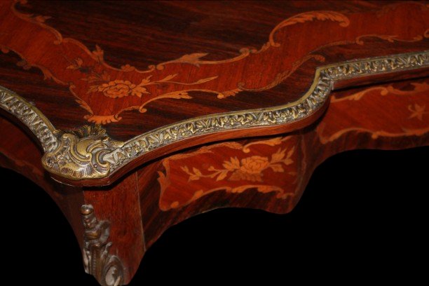 Tavolo Scrittoio Francese Stile Luigi XV Intarsiato XIX secolo-photo-3