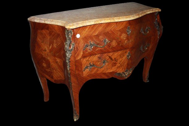 Cassettone Francese Stile Luigi XV del 1800 Con Marmo e Intarsi-photo-3