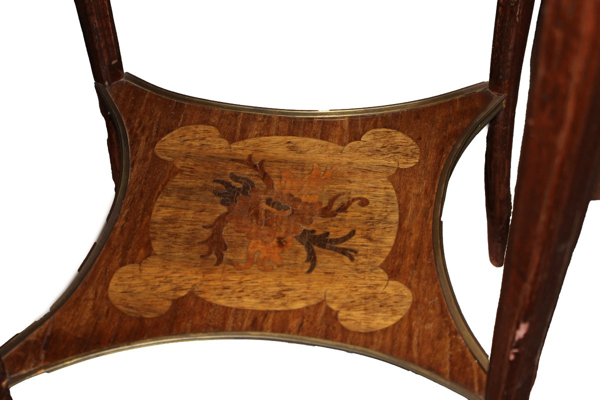 Tavolino Circolare Gueridon Francese stile Luigi XV del 1800 intarsiato-photo-1