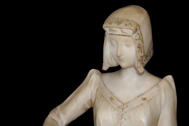 Scultura in Marmo Bianco Dama con Libro XIX secolo-photo-2