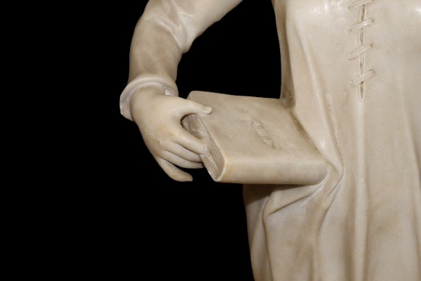Scultura in Marmo Bianco Dama con Libro XIX secolo-photo-4