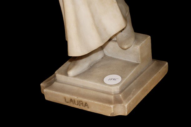 Scultura in Marmo Bianco Dama con Libro XIX secolo-photo-1