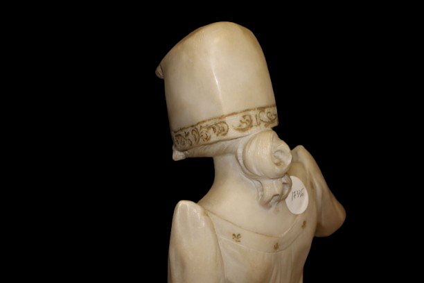 Scultura in Marmo Bianco Dama con Libro XIX secolo-photo-3