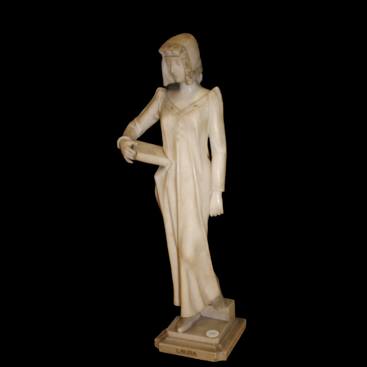 Scultura in Marmo Bianco Dama con Libro XIX secolo